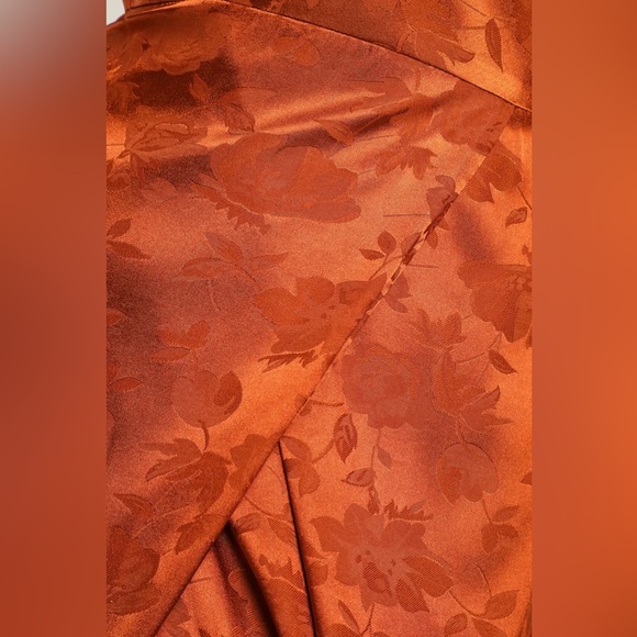 Lulus Simply Dreamy Rust Orange Satin Floral Jacquard Maxi Dress - Picture 4 of 8